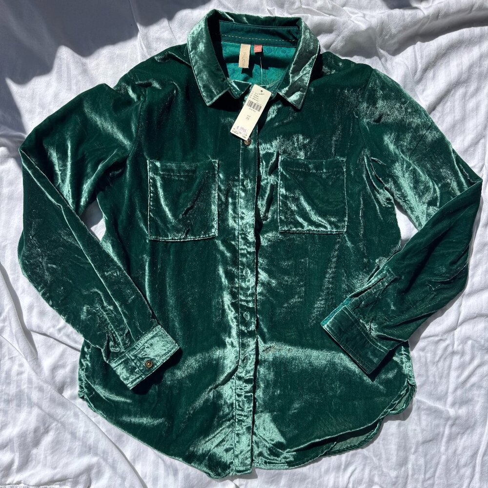 Anthropologie Pilcro teal velvet button up